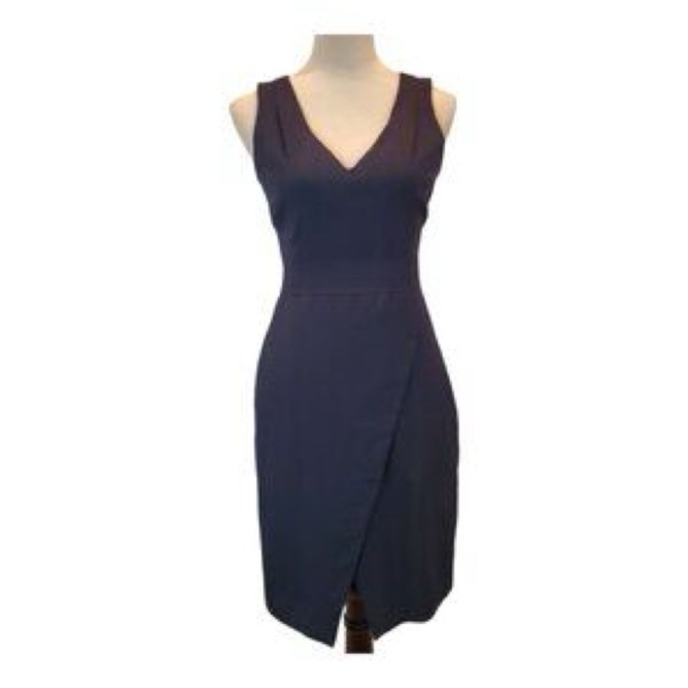 J. CREW 100% Wool Navy Blue V-Neck Midi Dress Sheath Work Business 8 8T Tall